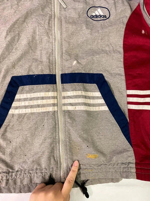Vintage Adidas Full-Zip Jacket – Red/Grey/Navy – Size XL – Retro Style