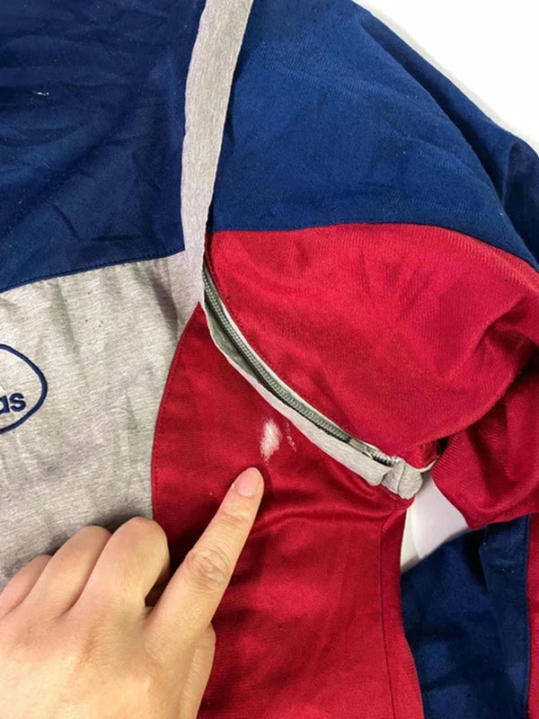 Vintage Adidas Full-Zip Jacket – Red/Grey/Navy – Size XL – Retro Style