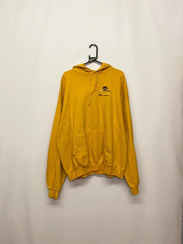 Vintage Champion Hoodie XXL Yellow "Los Maestros" Embroidered Logo