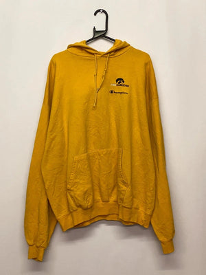 Vintage Champion Hoodie XXL Yellow "Los Maestros" Embroidered Logo