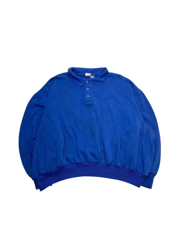 Vintage 90s Blue Nike Button-up Sweatshirt Men's XXXL
