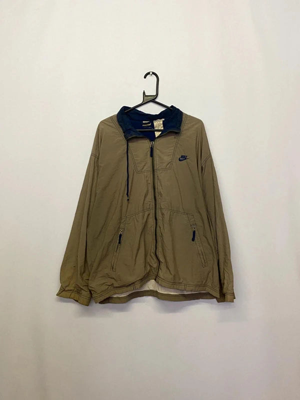 Vintage Nike Beige & Navy Windbreaker Jacket – Old Tag – Size Unknown (Fits L)