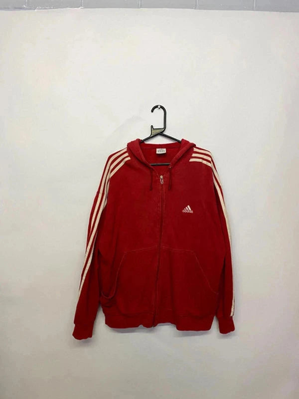 Adidas Red 3-Stripes Full-Zip Hoodie (Men’s L, Made in Romania)