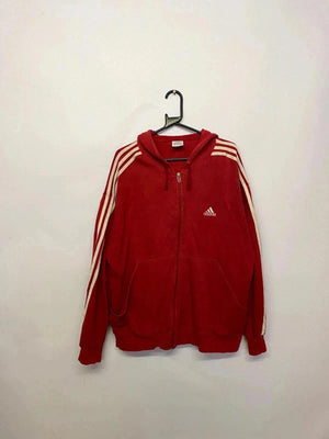 Adidas Red 3-Stripes Full-Zip Hoodie (Men’s L, Made in Romania)