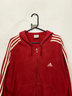 Adidas Red 3-Stripes Full-Zip Hoodie (Men’s L, Made in Romania)