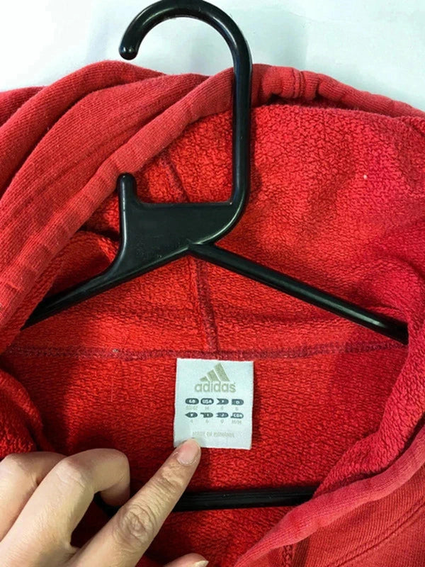 Adidas Red 3-Stripes Full-Zip Hoodie (Men’s L, Made in Romania)