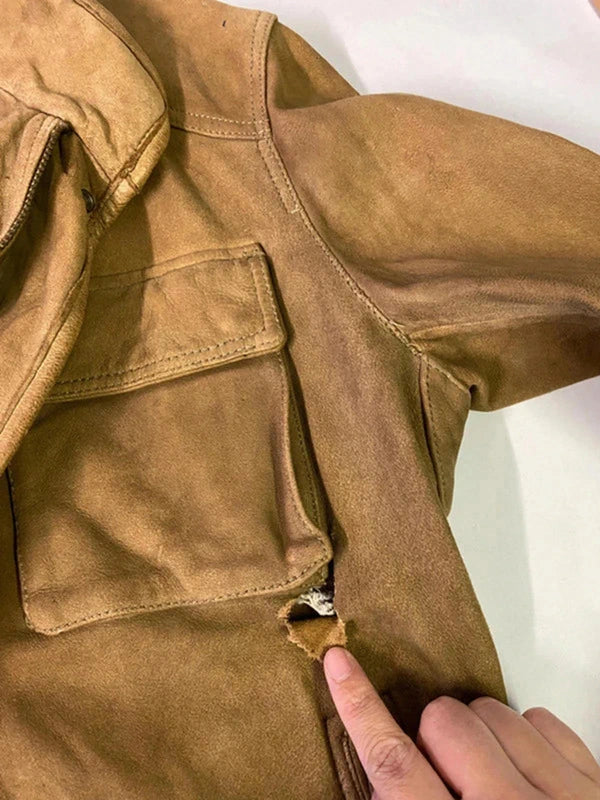 Massimo Dutti Tan Suede Leather Jacket – Utility Style (Made in India)