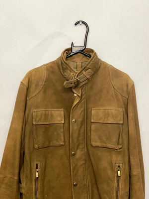Massimo Dutti Tan Suede Leather Jacket – Utility Style (Made in India)