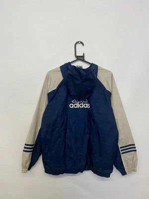 Adidas Navy & Beige Windbreaker Jacket – Size XL – Retro 3-Stripes