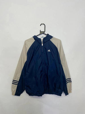 Adidas Navy & Beige Windbreaker Jacket – Size XL – Retro 3-Stripes