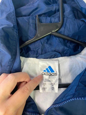 Adidas Navy & Beige Windbreaker Jacket – Size XL – Retro 3-Stripes