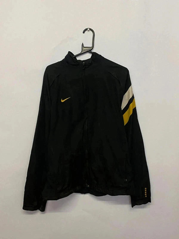 Nike Dri-FIT Black Track Jacket – Yellow/White Stripe Size L