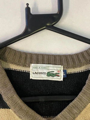 Vintage Lacoste Striped V-Neck Jumper – Made in France (Size 6 / L)