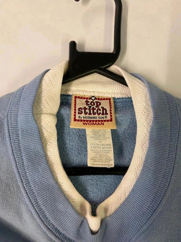 Vintage Morning Sun Embroidered Sweatshirt – Blue Floral Moon – 2XL