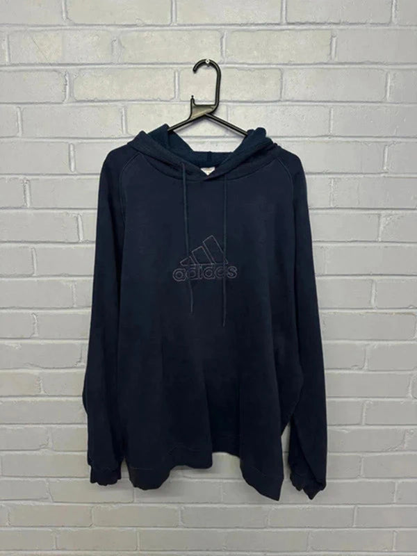 Adidas Navy Blue Embroidered Logo Hoodie XL