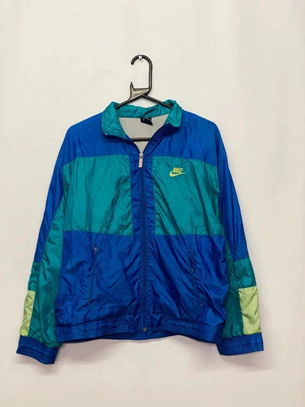 Vintage Nike Windbreaker Jacket – Blue/Teal/Green Colorblock – Size S – Made in Malaysia
