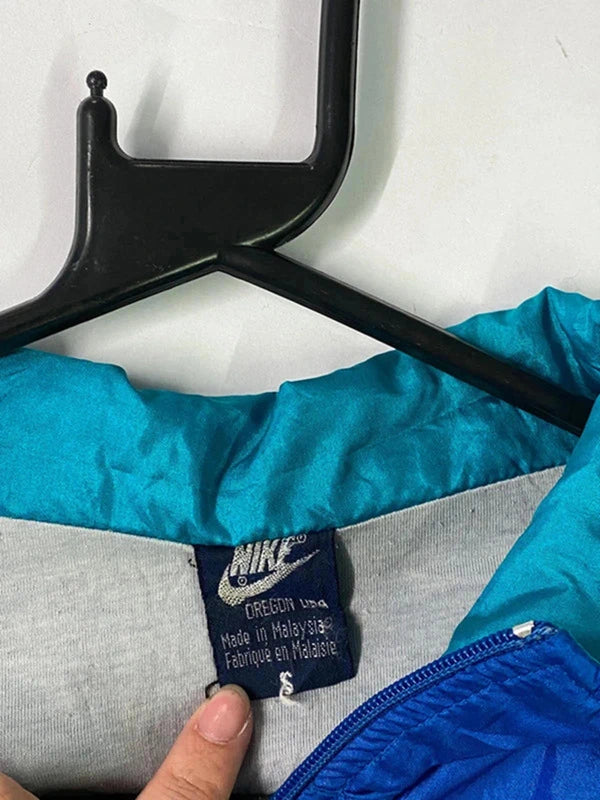 Vintage Nike Windbreaker Jacket – Blue/Teal/Green Colorblock – Size S – Made in Malaysia