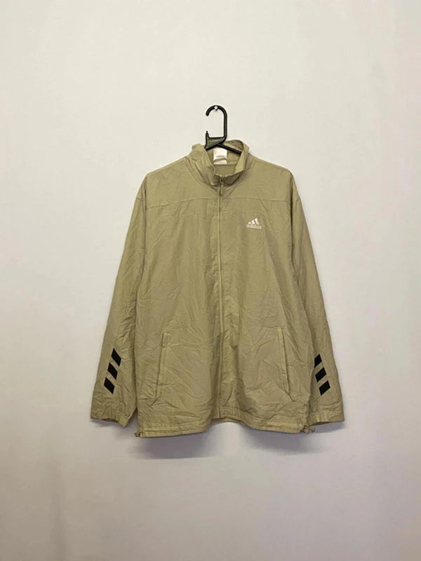 Adidas Beige Windbreaker Jacket with Black 3-Stripes (Men’s M)