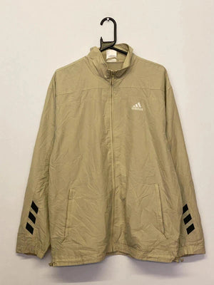 Adidas Beige Windbreaker Jacket with Black 3-Stripes (Men’s M)