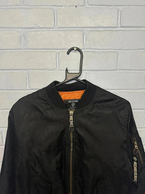 Street By Record Black Bomber Jacket – Small Size, Orange Lining