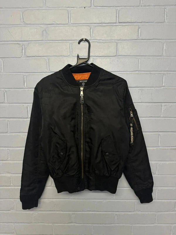 Street By Record Black Bomber Jacket – Small Size, Orange Lining