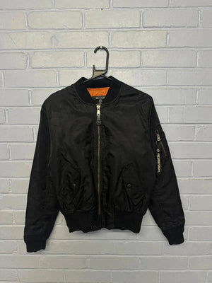 Street By Record Black Bomber Jacket – Small Size, Orange Lining