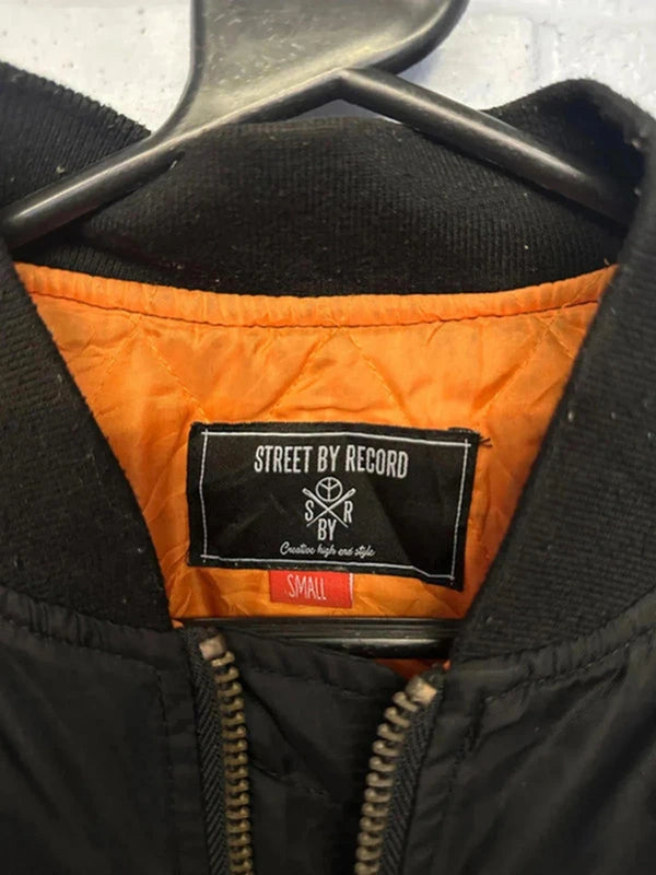 Street By Record Black Bomber Jacket – Small Size, Orange Lining