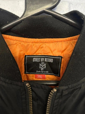 Street By Record Black Bomber Jacket – Small Size, Orange Lining