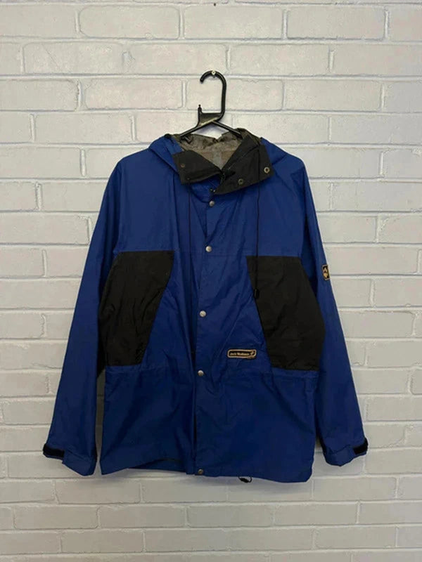 Vintage Jack Wolfskin Blue Black Windbreaker Jacket Men's L Hiking Outdoor Coat