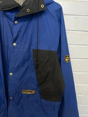 Vintage Jack Wolfskin Blue Black Windbreaker Jacket Men's L Hiking Outdoor Coat