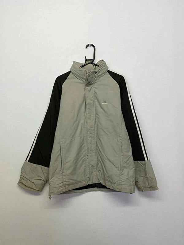 Adidas Puffer Jacket M – Grey & Black with 3-Stripes Sleeves