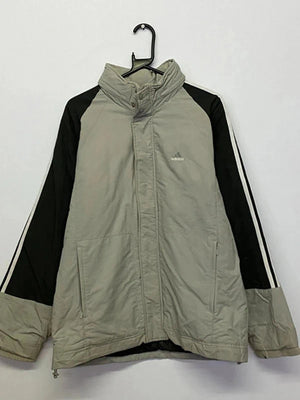 Adidas Puffer Jacket M – Grey & Black with 3-Stripes Sleeves