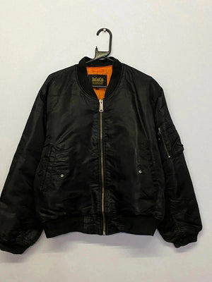 Black Bomber Jacket with Orange Lining