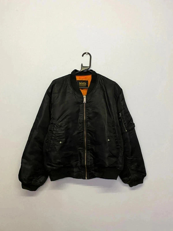 Black Bomber Jacket with Orange Lining