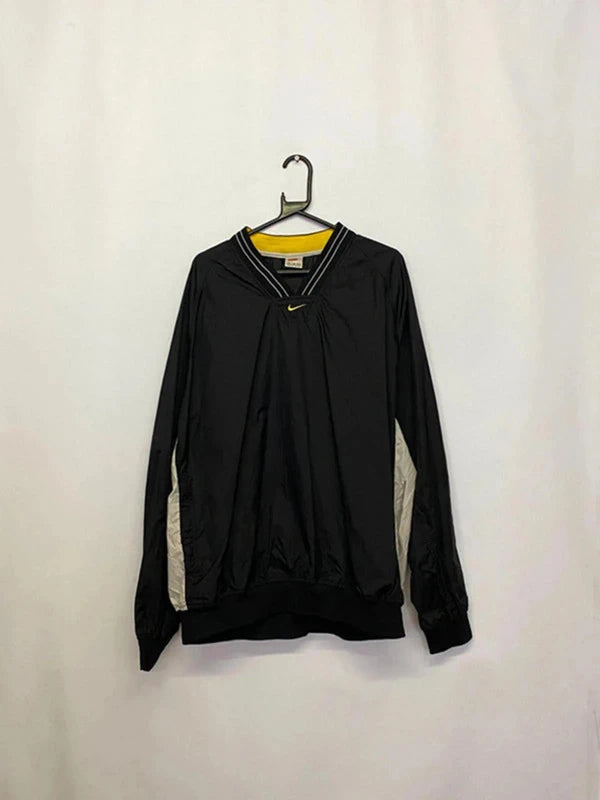 Vintage Nike V-Neck Windbreaker Pullover – Black/Grey/Yellow – XXL