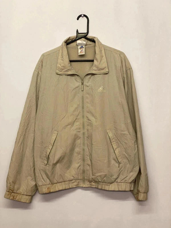 Vintage Beige Adidas Windbreaker Jacket – Mesh Lined – Size Not Shown