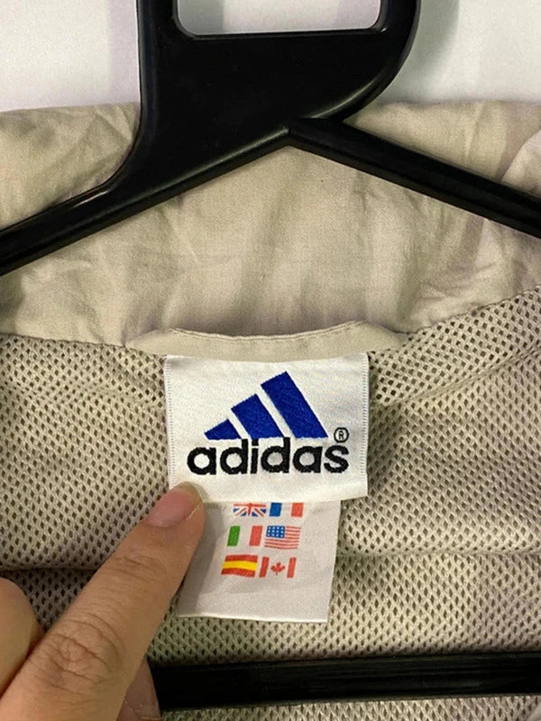 Vintage Beige Adidas Windbreaker Jacket – Mesh Lined – Size Not Shown