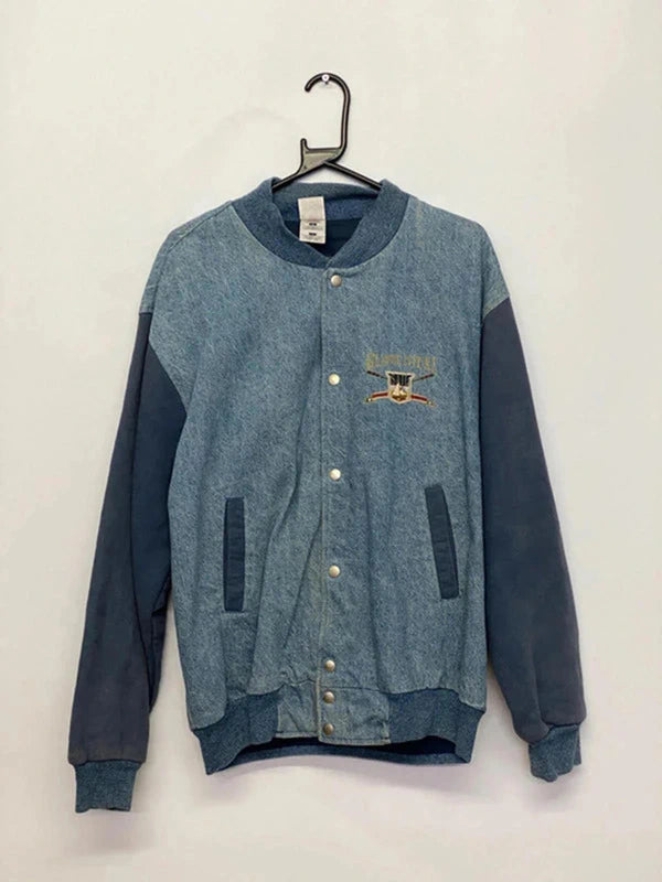 Vintage Denim Varsity Jacket USA Rowing Embroidery – Size L