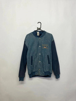 Vintage Denim Varsity Jacket USA Rowing Embroidery – Size L