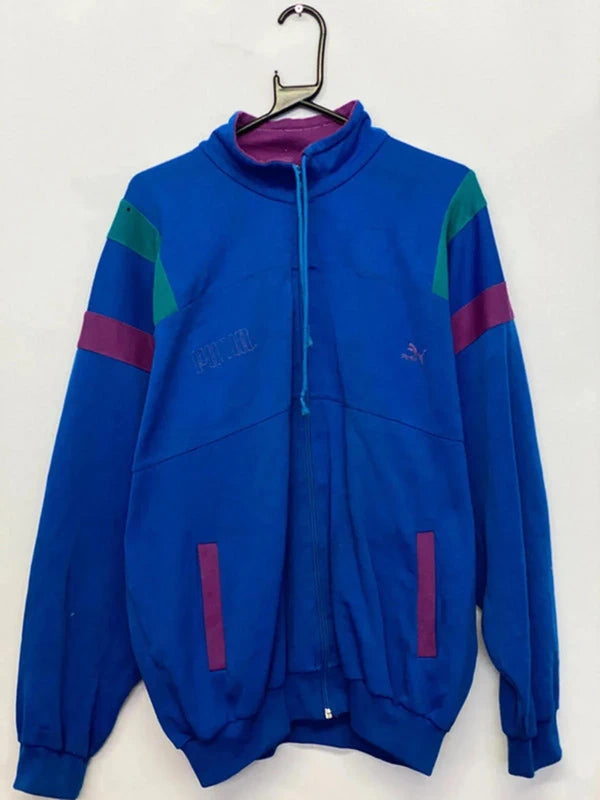 Vintage Puma Track Jacket – 80s/90s Blue Colourblock – Retro Zip Up