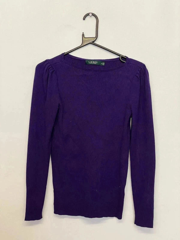 Lauren Ralph Lauren Purple Ribbed Knit Top – Size M – Long Sleeve Sweater
