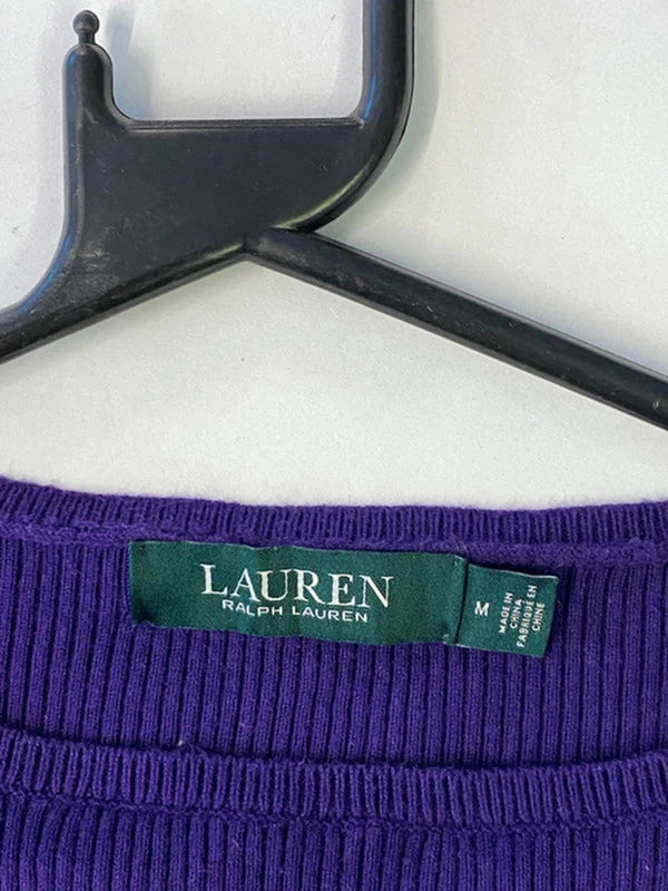 Lauren Ralph Lauren Purple Ribbed Knit Top – Size M – Long Sleeve Sweater