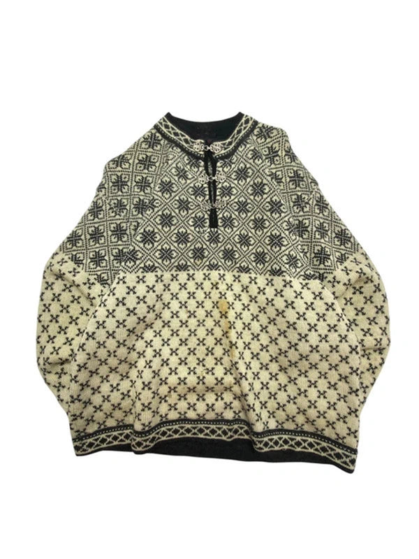 Cream-black norwegian knitwear jumper men's large