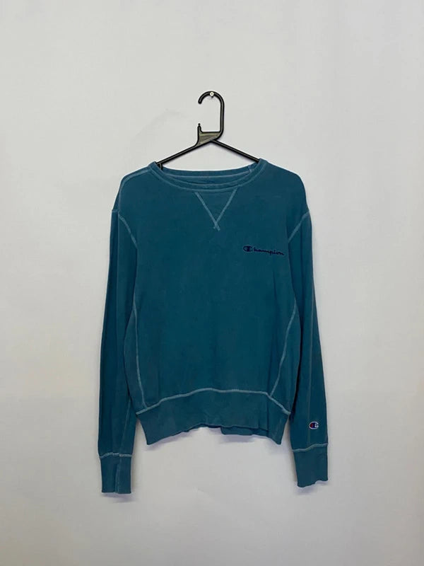 Champion Reverse Weave-Style Blue Sweatshirt – Size S – Distressed/Vintage Look