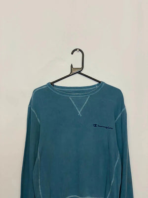 Champion Reverse Weave-Style Blue Sweatshirt – Size S – Distressed/Vintage Look