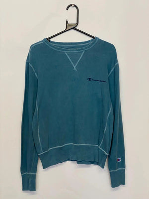 Champion Reverse Weave-Style Blue Sweatshirt – Size S – Distressed/Vintage Look