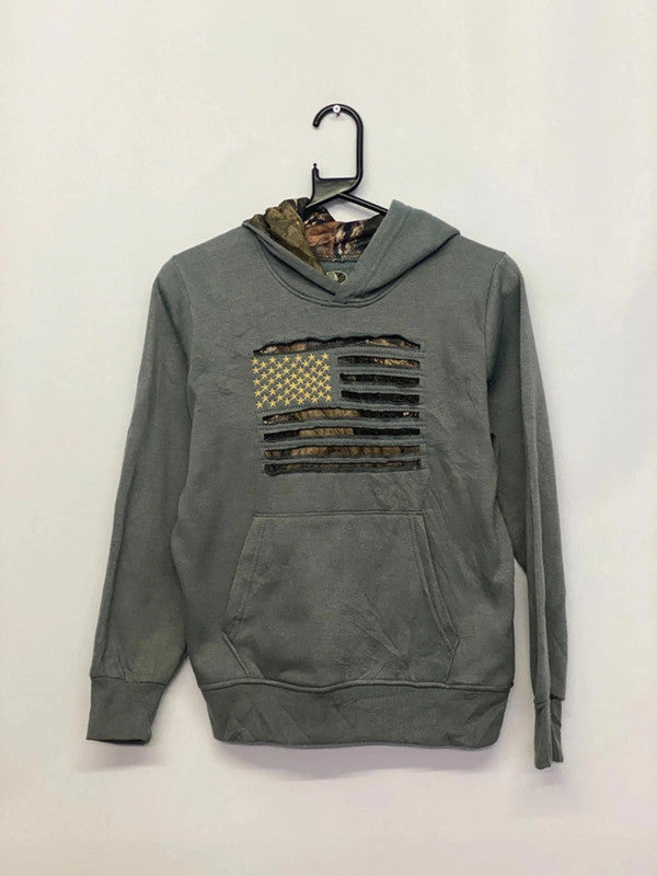 Mossy Oak Camo Flag Hoodie (Size 14)
