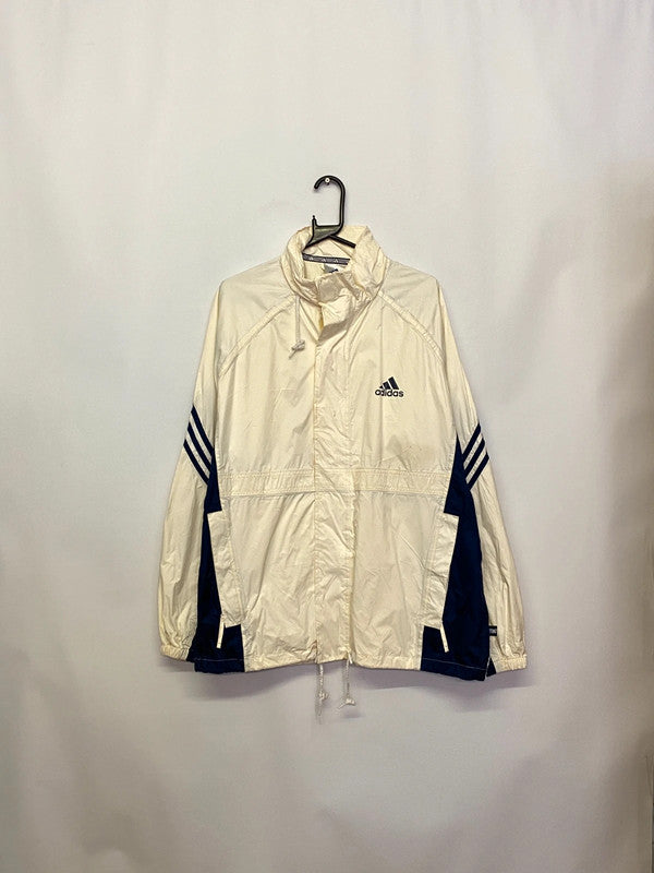 Adidas Vintage Cream & Navy 3-Stripes Windbreaker – Men’s M