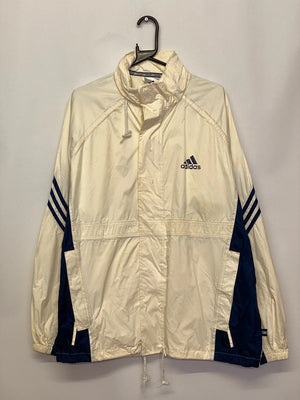 Adidas Vintage Cream & Navy 3-Stripes Windbreaker – Men’s M