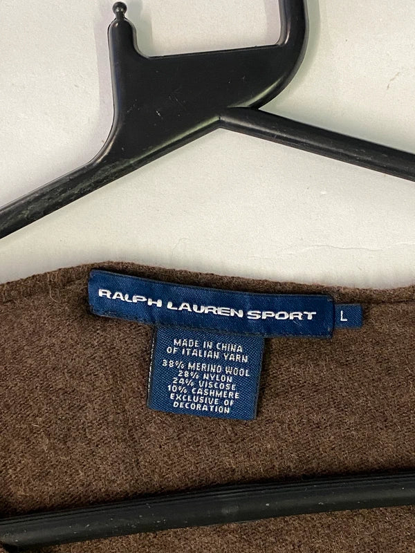 Ralph Lauren Sport Brown V-Neck Knit Sweater – Merino Wool & Cashmere